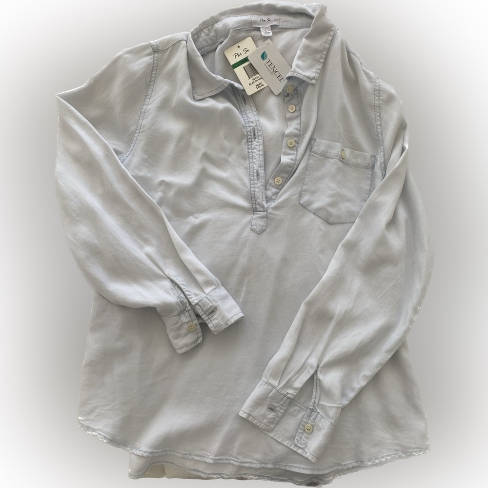 NWT 100%Tencel long sleeve shirt. L  Jean shirt.  Light blue